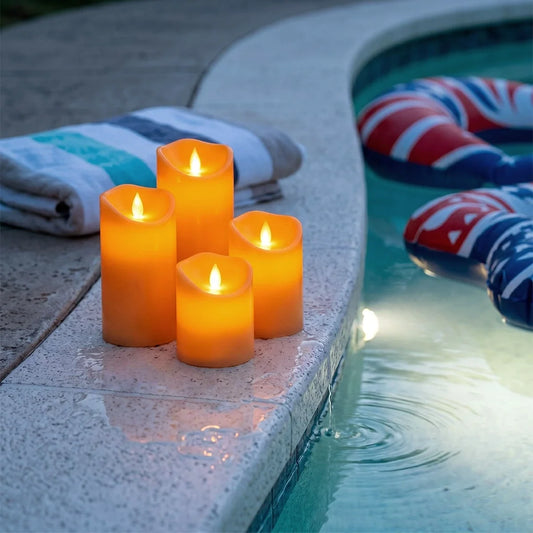 Orange Outdoor Waterproof Pillars Flameless Candle Pack Flameless