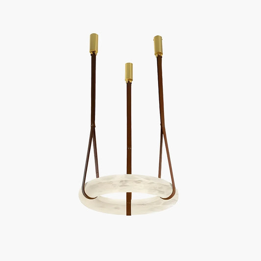 Round Spanish Alabaster Pendant Light Leather Hanging Wire