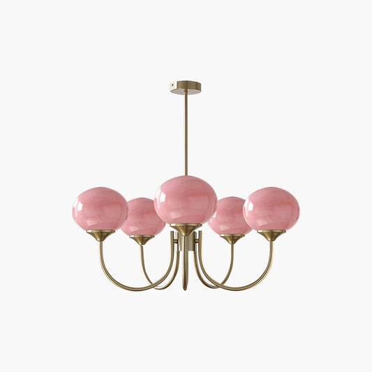 Pink Glass Globe Arm Chandelier for Living Room