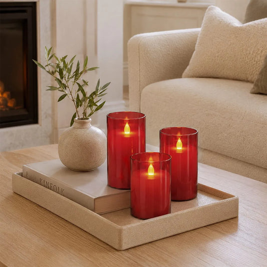 Red Acrylic Glass Pillar Flameless Candle 12 Pack × 6 Flameless Candle