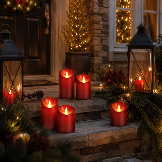 Red Outdoor Waterproof Pillars Flameless Candle Pack Flameless Candle