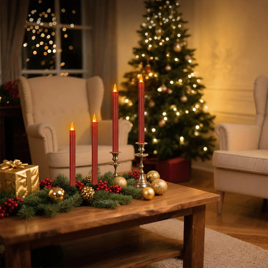 Red Smooth Flameless Taper Candle 24 Pack × 16 Flameless Candle