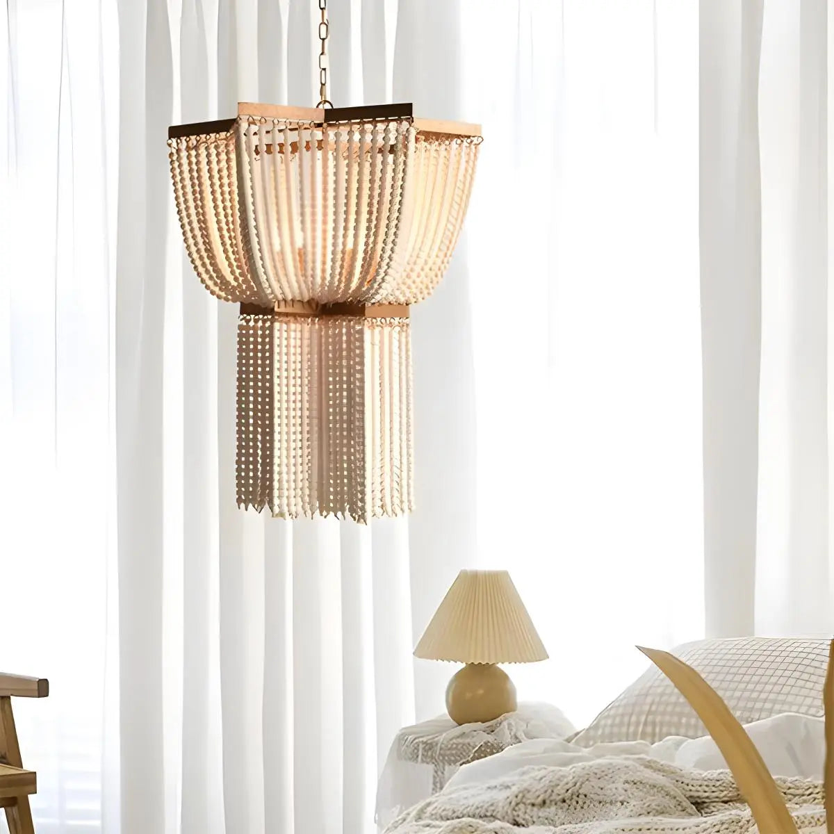 Retro Wooden Bead Chandelier for Dining Room – detail 27