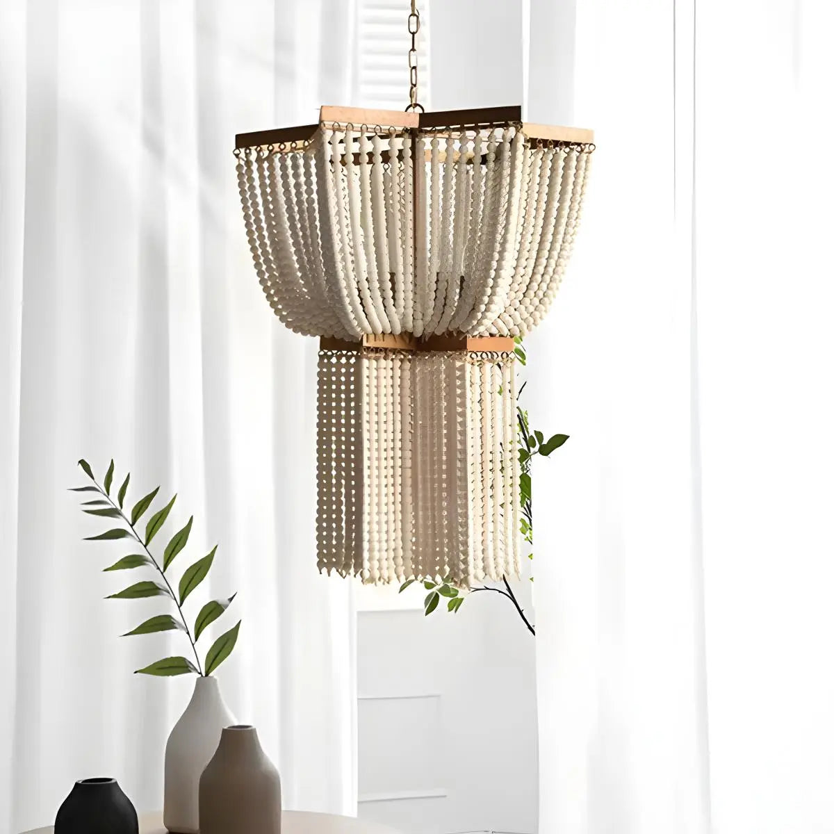 Retro Wooden Bead Chandelier for Dining Room – detail 28