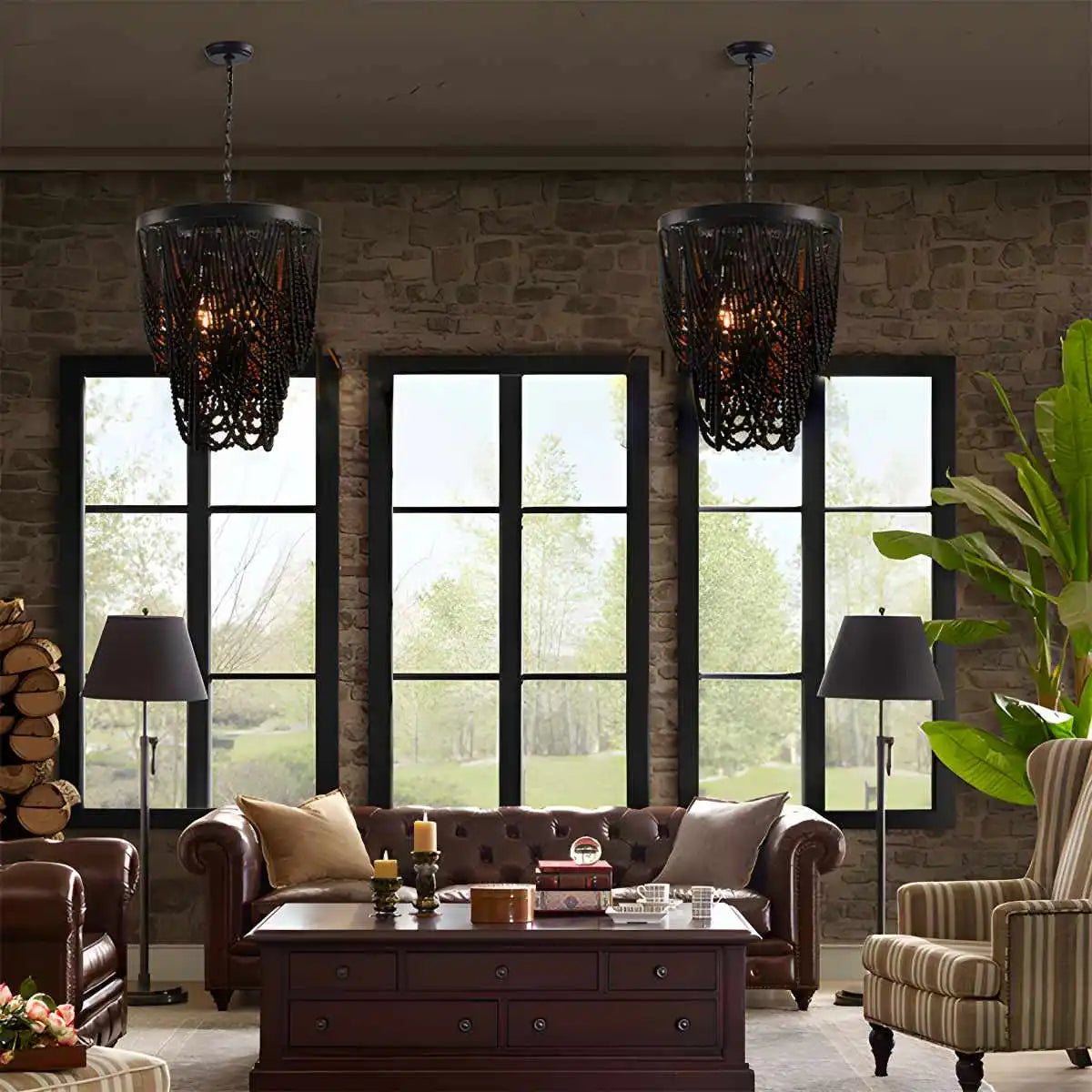 Retro Wooden Bead Chandelier for Dining Room – detail 9