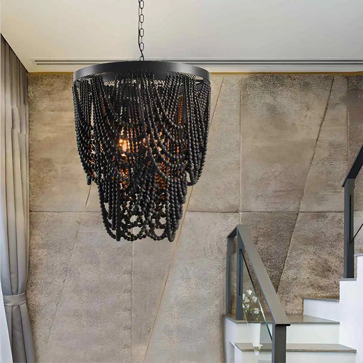 Retro Wooden Bead Chandelier for Dining Room – detail 7