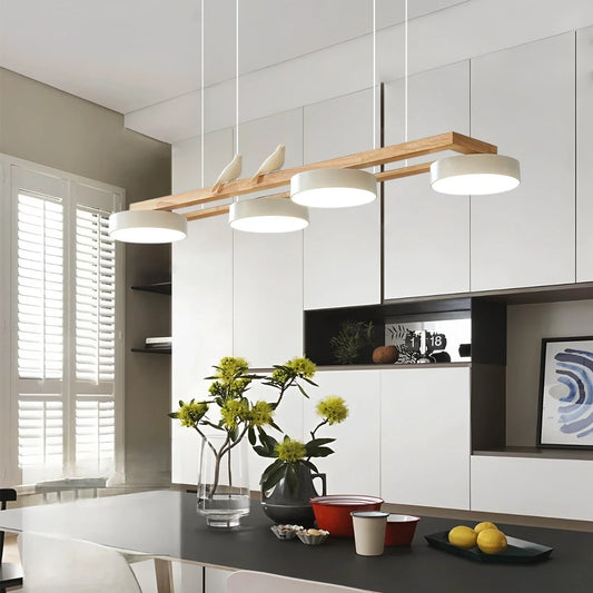 Bird Accent Linear Wood Chandelier for Dining Room