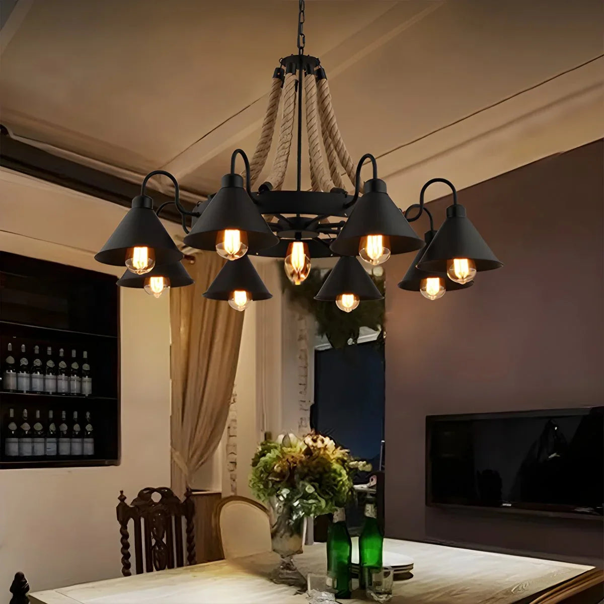 Vintage Industrial Rope Chandelier for Dining Area – detail 6