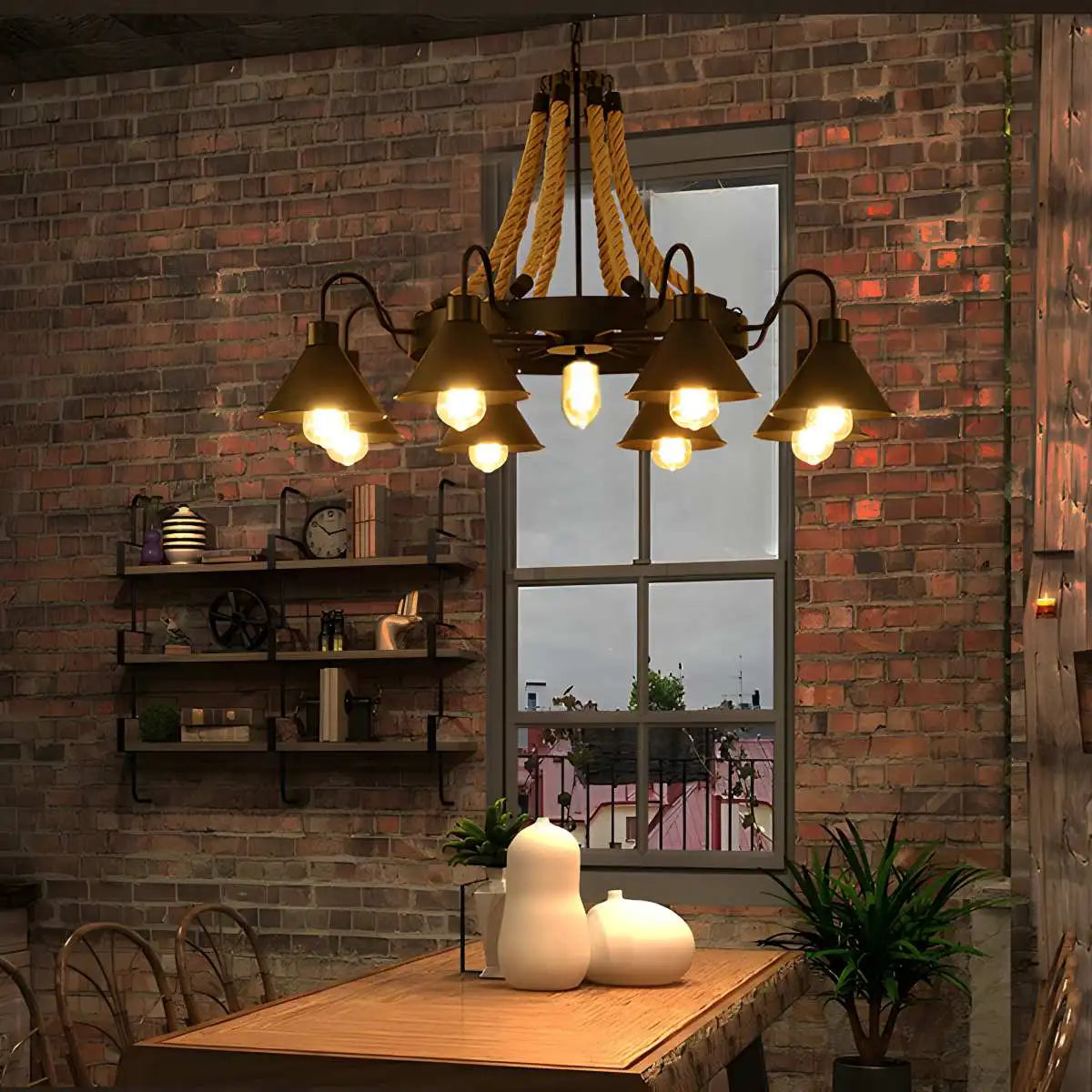 Vintage Industrial Rope Chandelier for Dining Area – detail 2