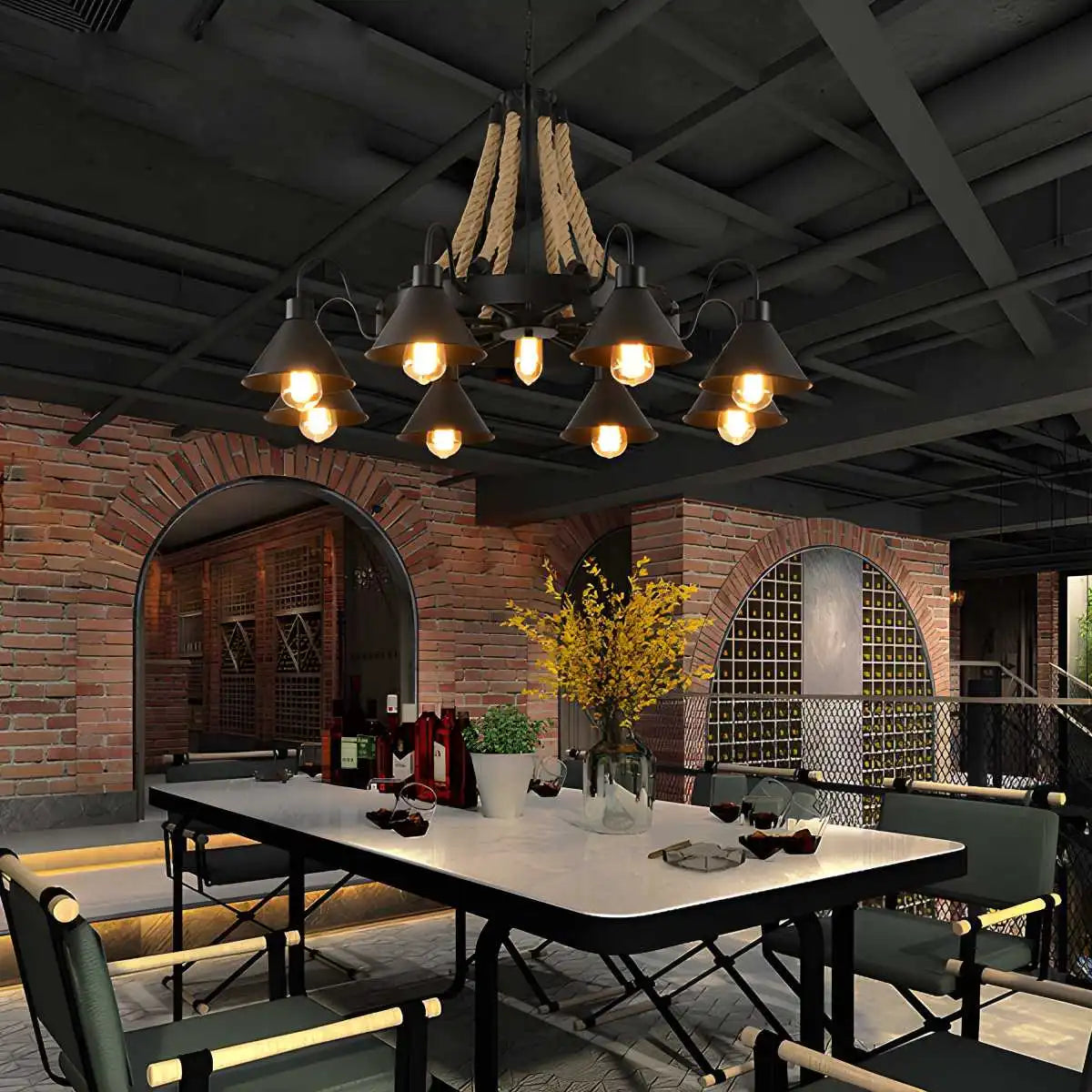 Vintage Industrial Rope Chandelier for Dining Area – detail 7