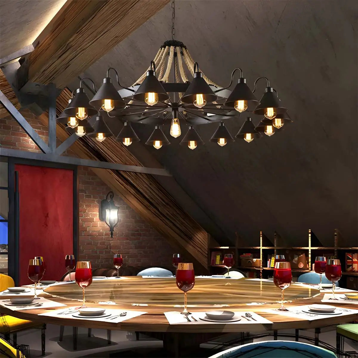 Vintage Industrial Rope Chandelier for Dining Area – detail 12