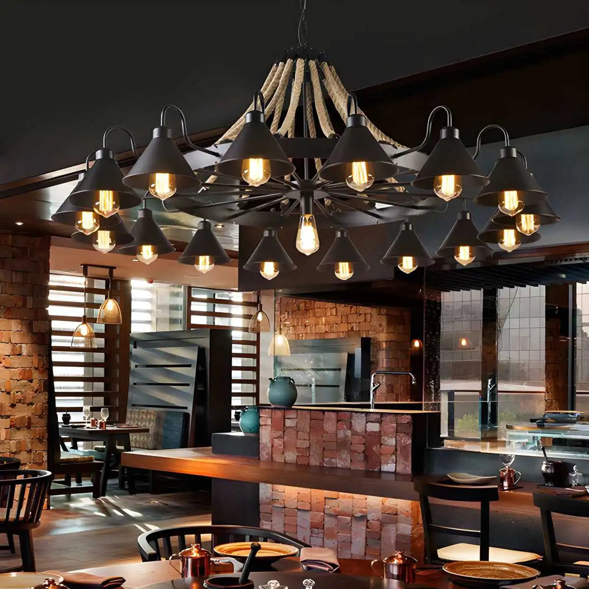 Vintage Industrial Rope Chandelier for Dining Area – detail 13