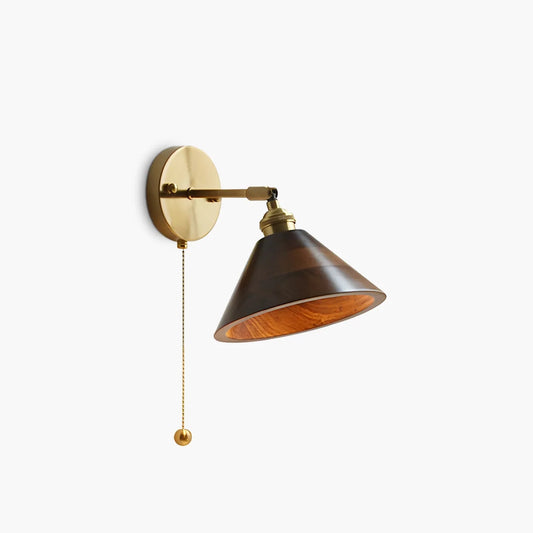 Vintage Wood Pull Chain Switch Wall Lamp