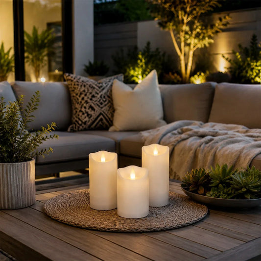 White Outdoor Waterproof Pillars Flameless Candle Pack Flameless