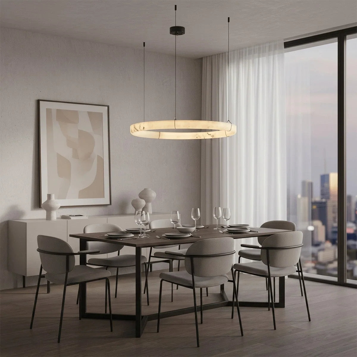Modern Alabaster Ring Chandelier – Alabaster detail 4