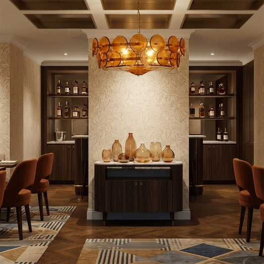 Modern Circular Glass Disc Chandelier