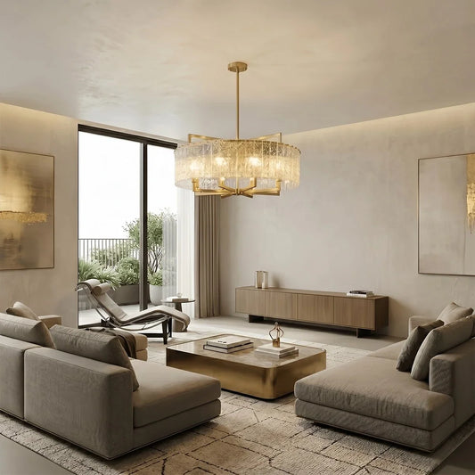 Modern Textured Glass Round Chandelier