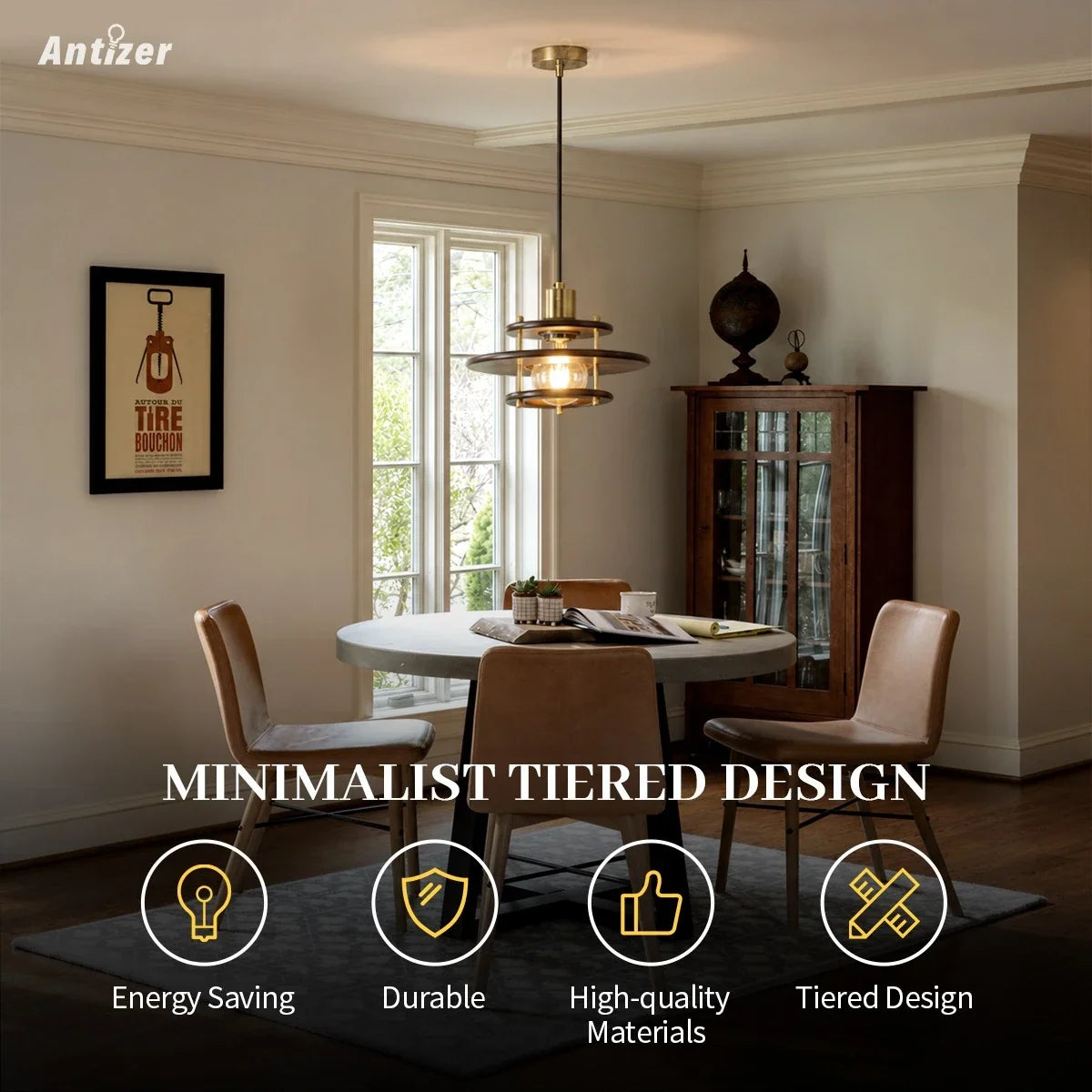 Tiered Walnut Wood Pendant Light – Walnut detail 4