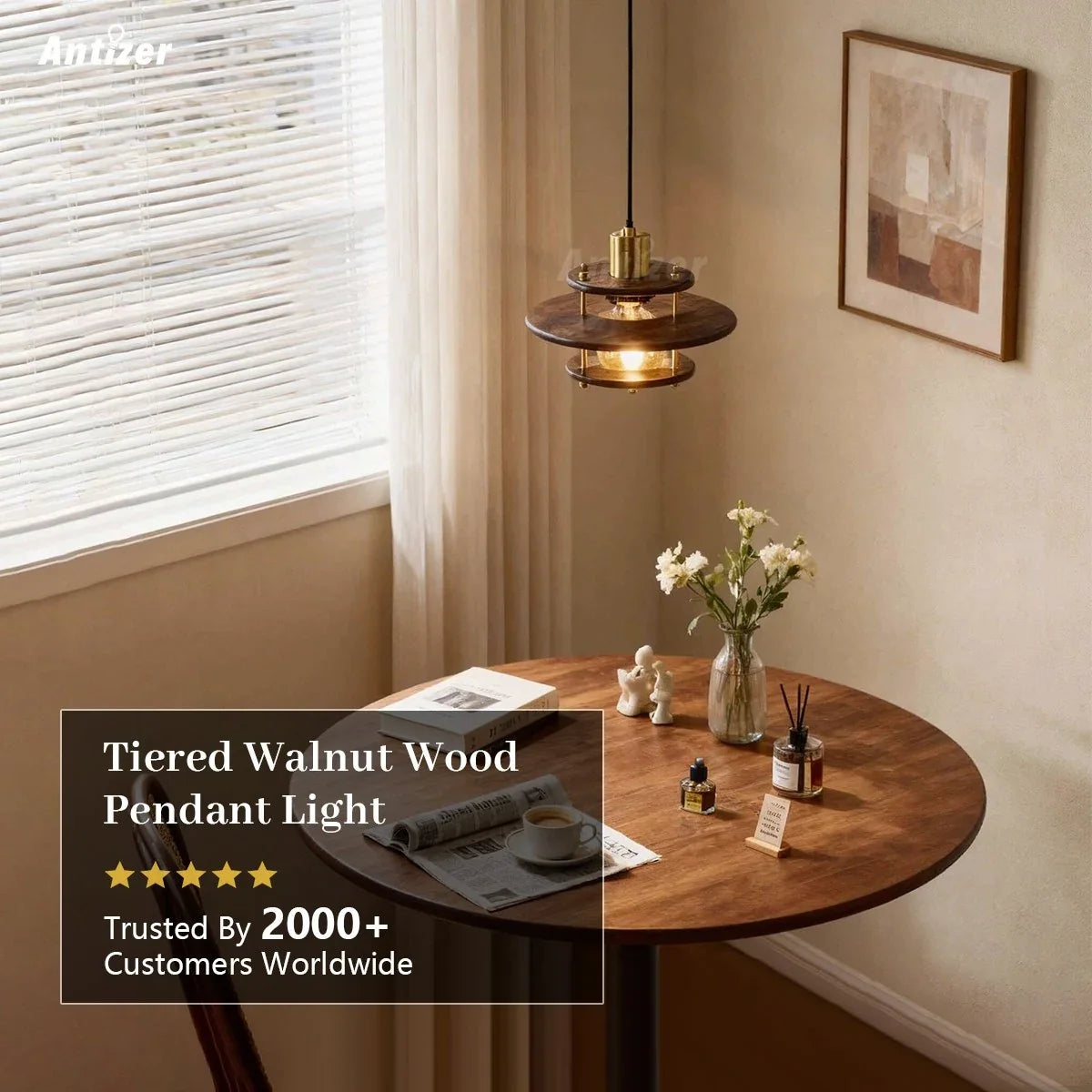 Tiered Walnut Wood Pendant Light – Walnut detail 6