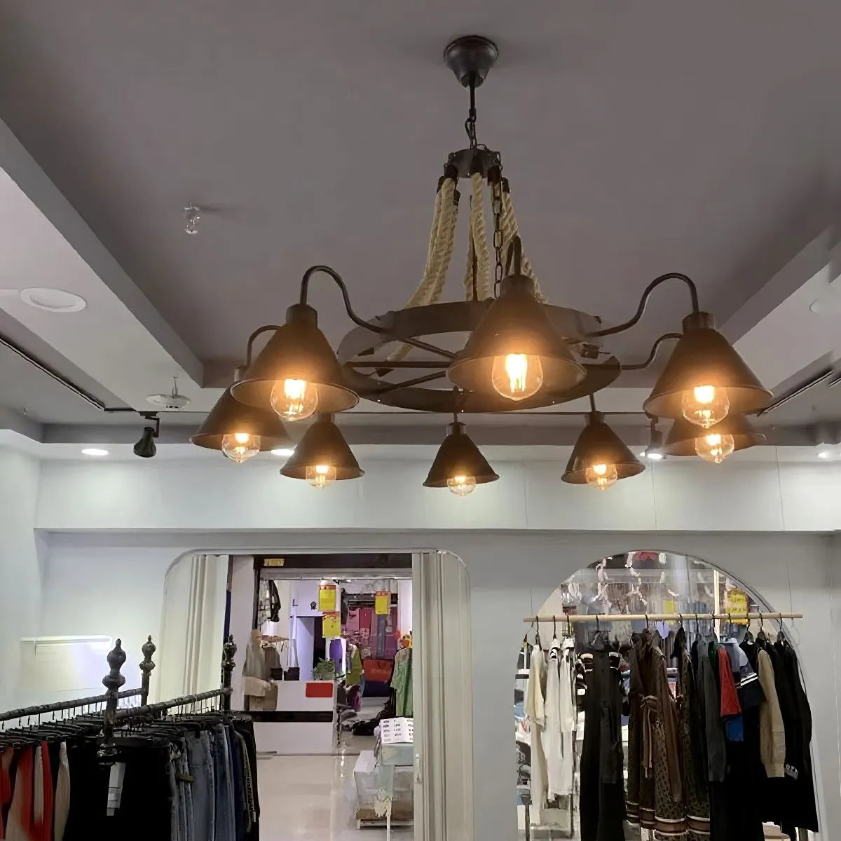 Vintage Industrial Rope Chandelier for Dining Area – detail 9