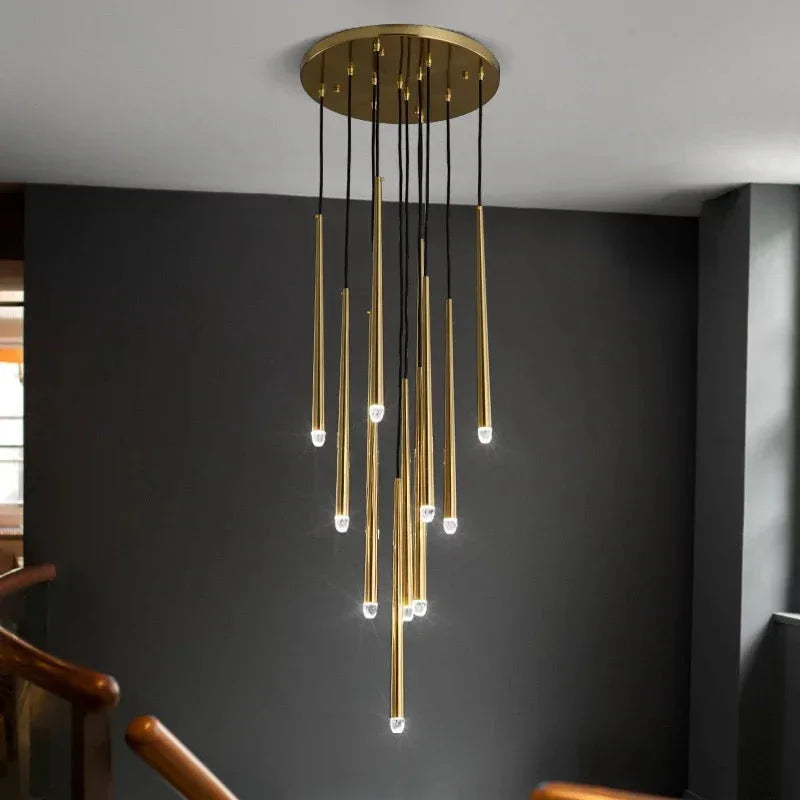 Brass Spinal Tube Combination Crystal Chandelier – Crystal detail 3