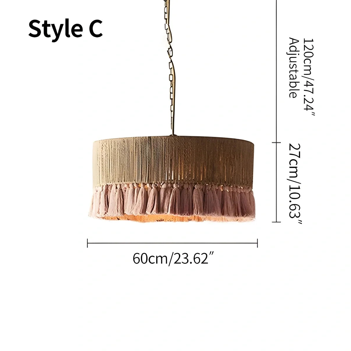 Boho Vintage Twine Fringe Pendant Light – detail 25
