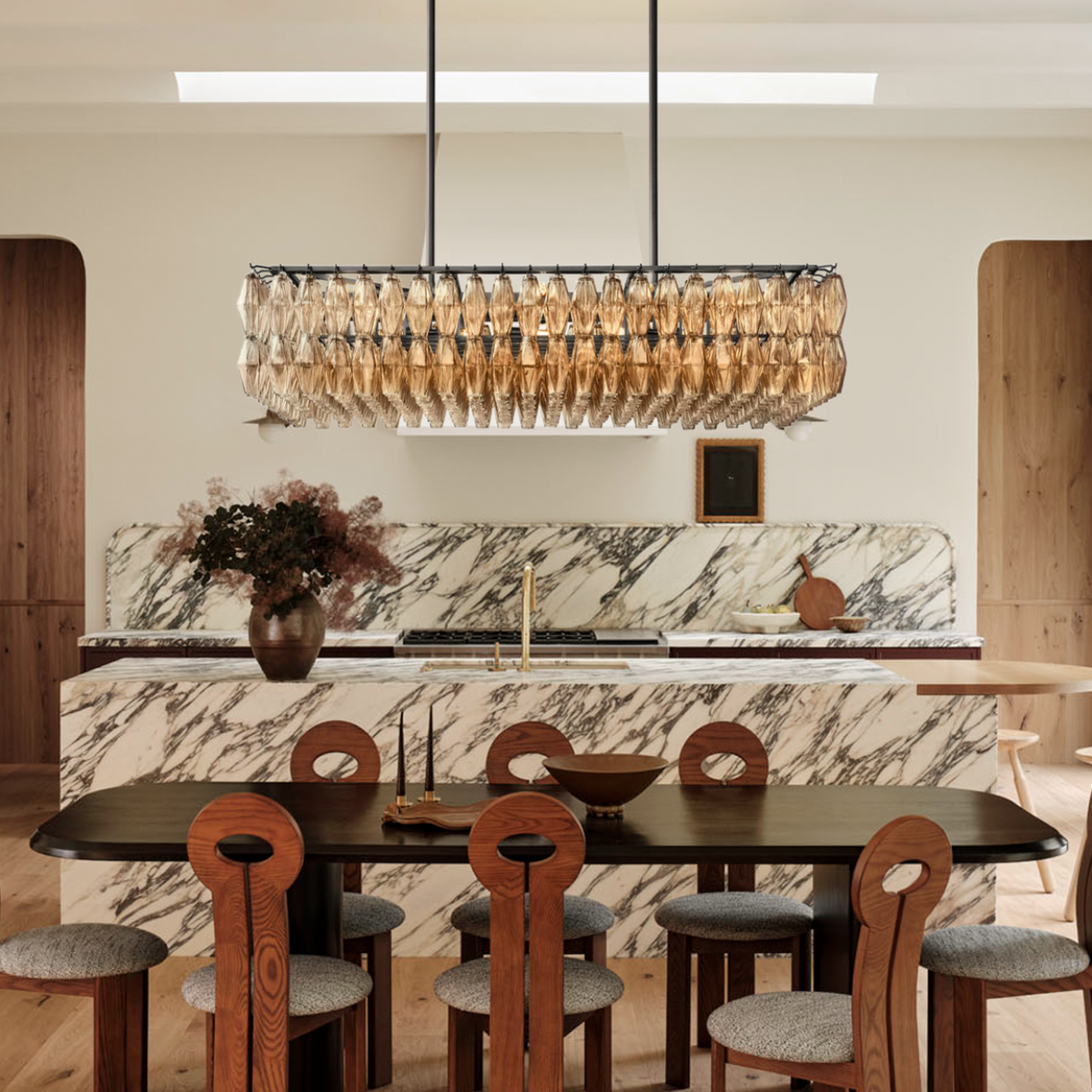 Chiara Glass Tiered Rectangular Chandelier – Glass detail 3
