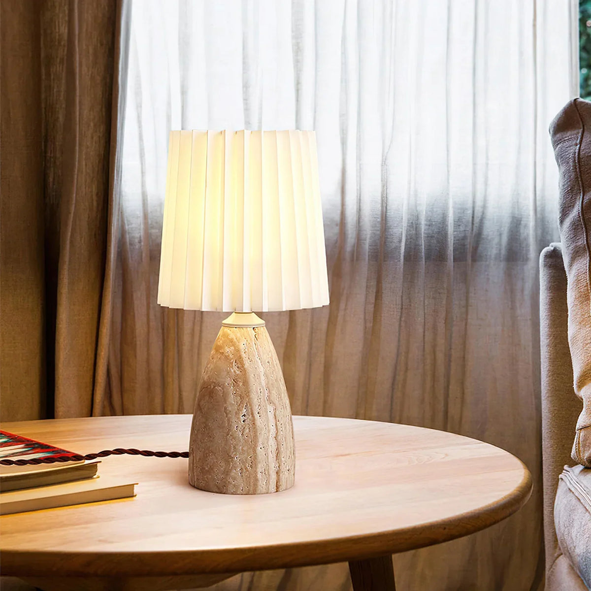 Conical Gusnow Travertine Table Lamp – Travertine detail 3