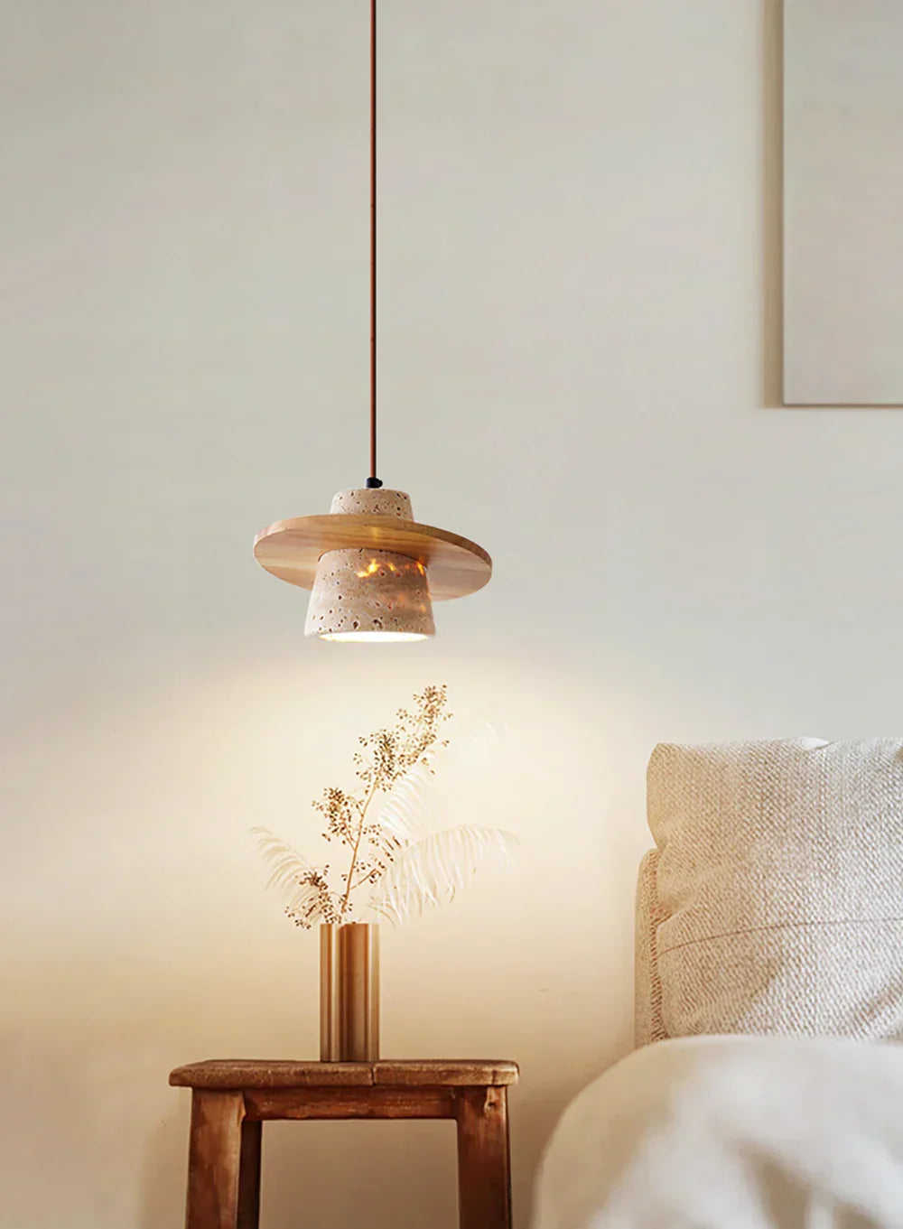 Conical Travertine Ring Pendant Lamp – Travertine detail 4