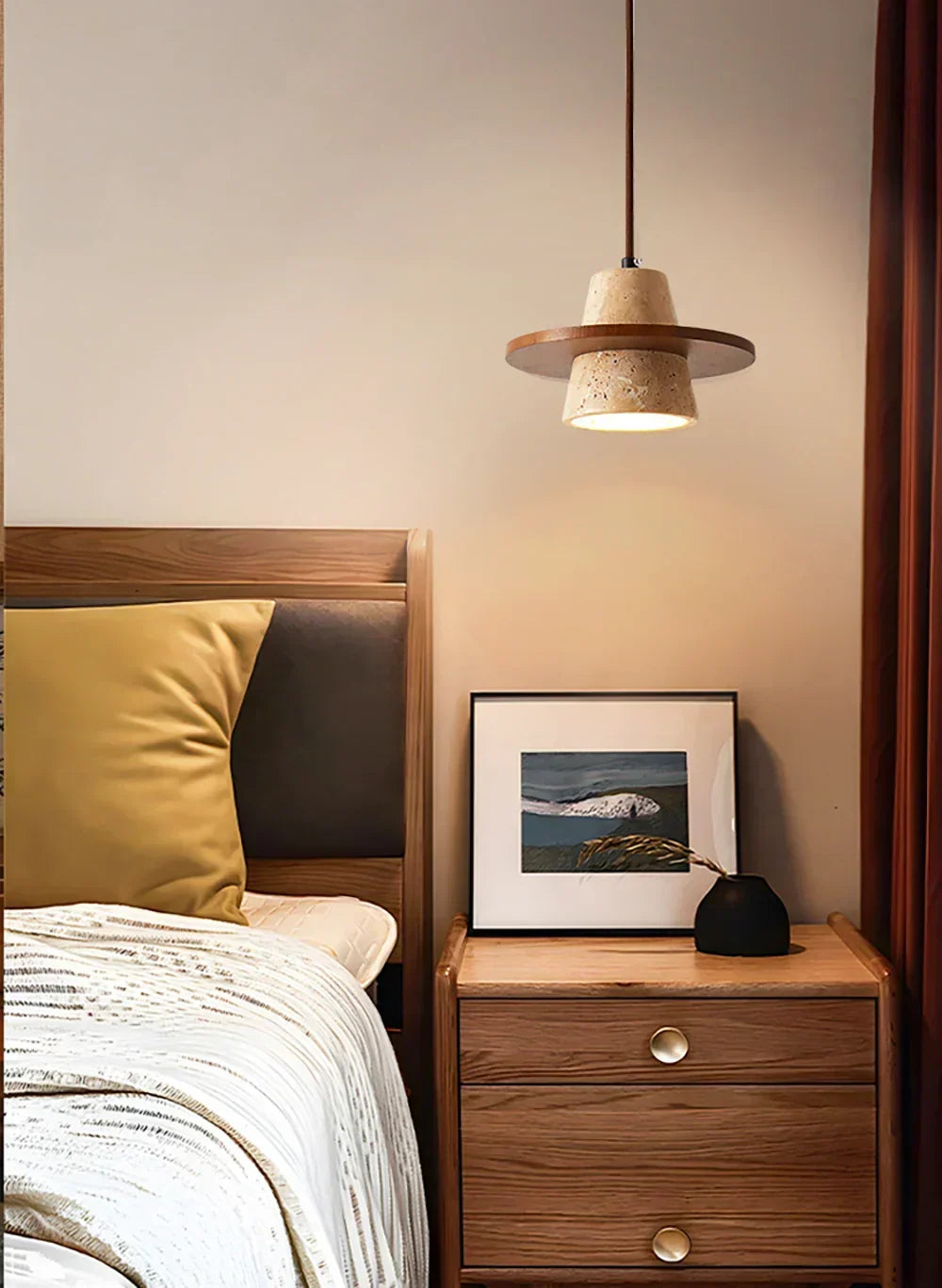 Conical Travertine Ring Pendant Lamp – Travertine detail 6
