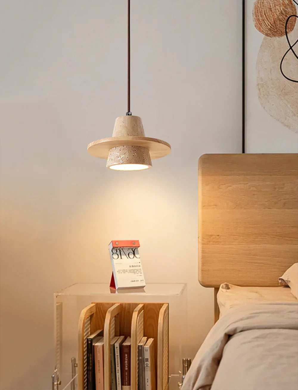 Conical Travertine Ring Pendant Lamp – Travertine detail 9