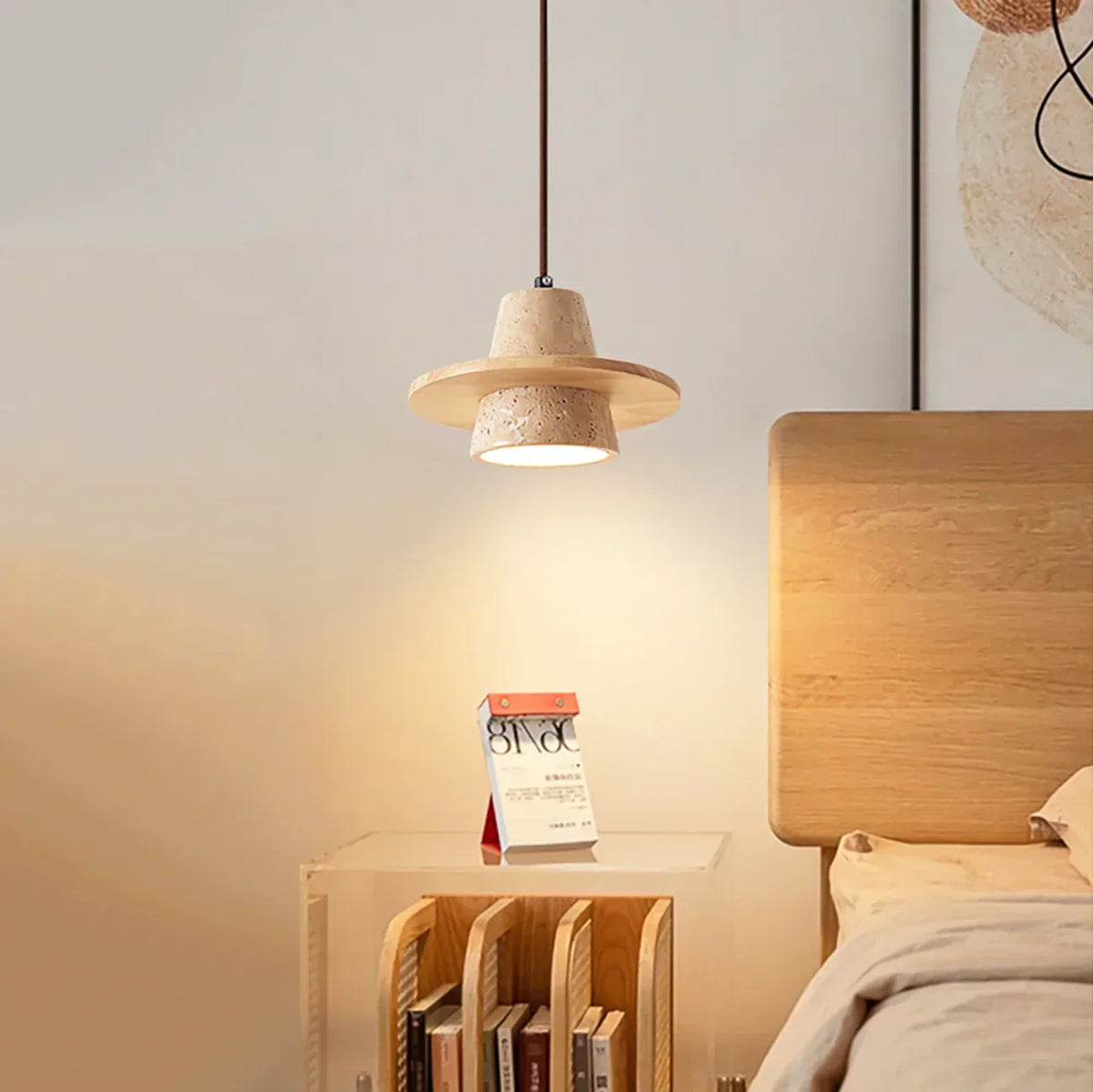 Conical Travertine Ring Pendant Lamp – Travertine detail 2