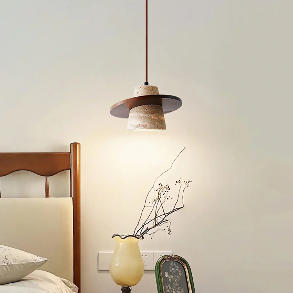 Conical Travertine Ring Pendant Lamp – Travertine detail 3