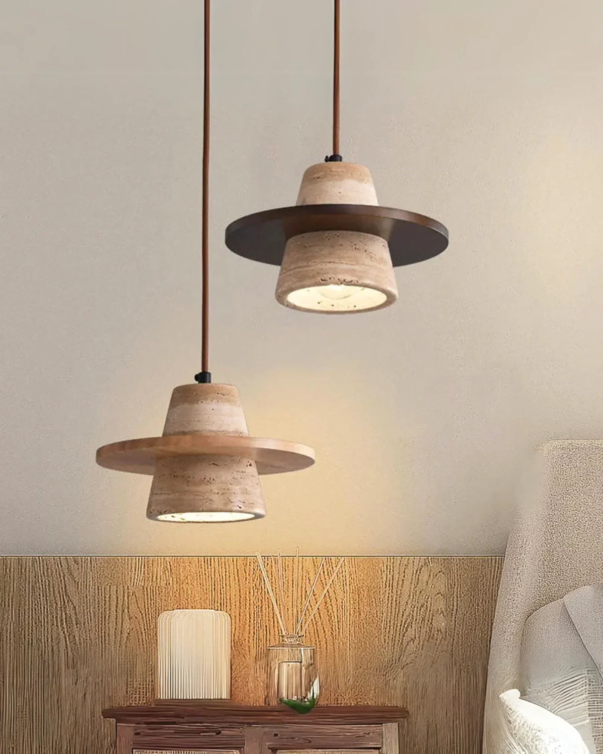Conical Travertine Ring Pendant Lamp – Travertine detail 11