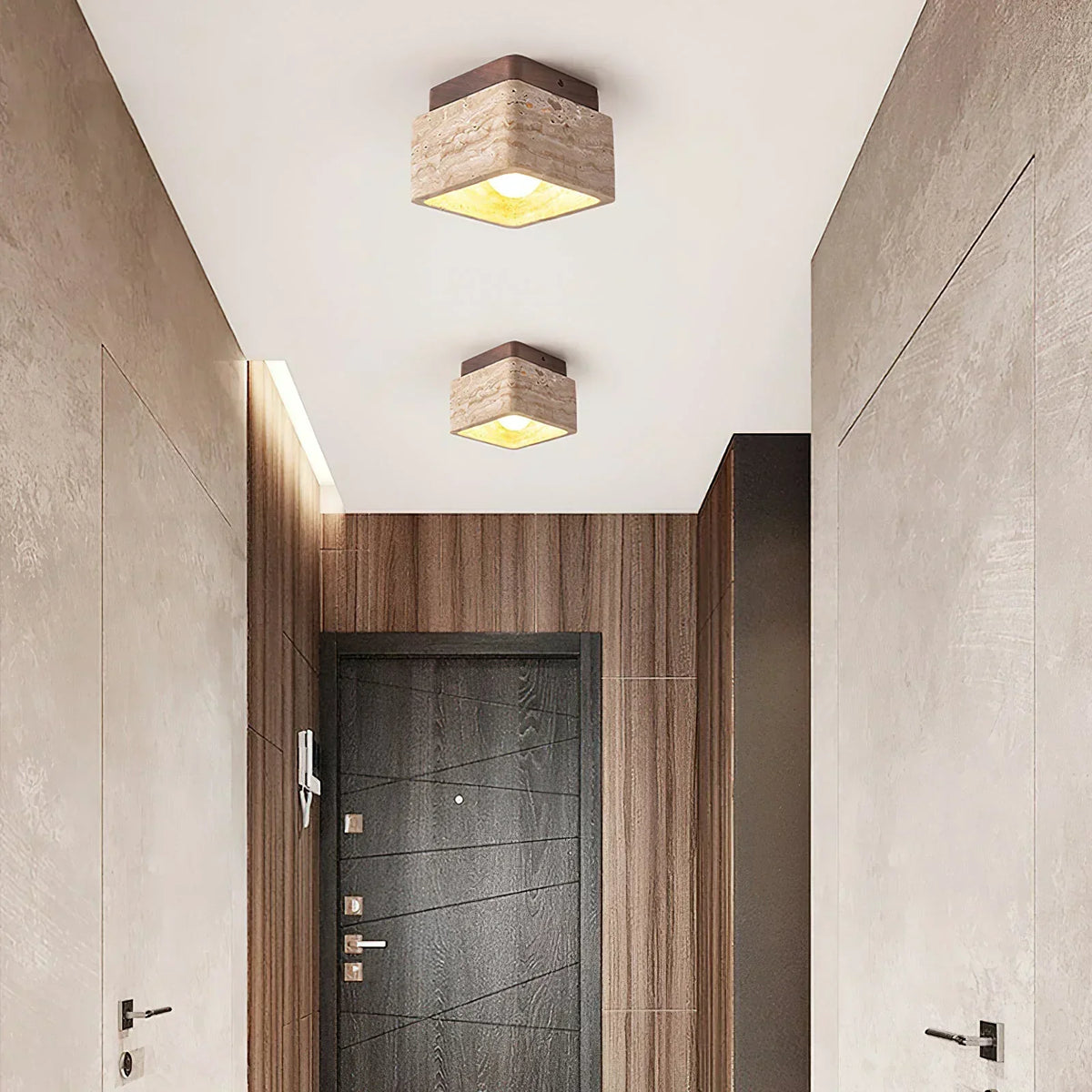 Cube Terra Block Travertine Ceiling Light – Travertine detail 3