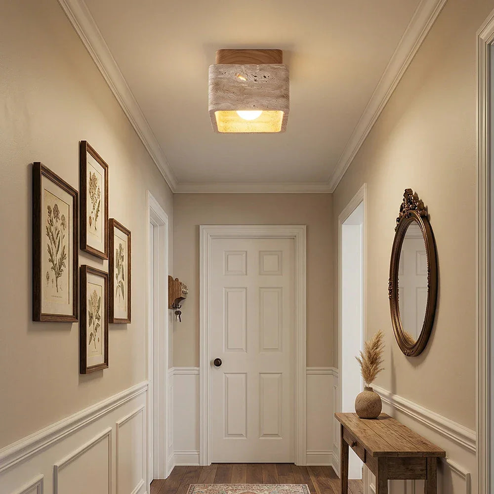 Cube Terra Block Travertine Ceiling Light – Travertine detail 2