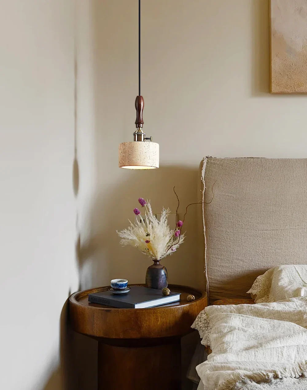 Cylinder Franciska Travertine Pendant Lamp – Travertine detail 9