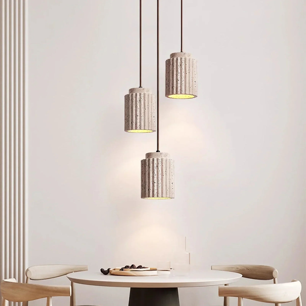 Cylindrical Caelia Travertine Pendant Light – Travertine detail 3