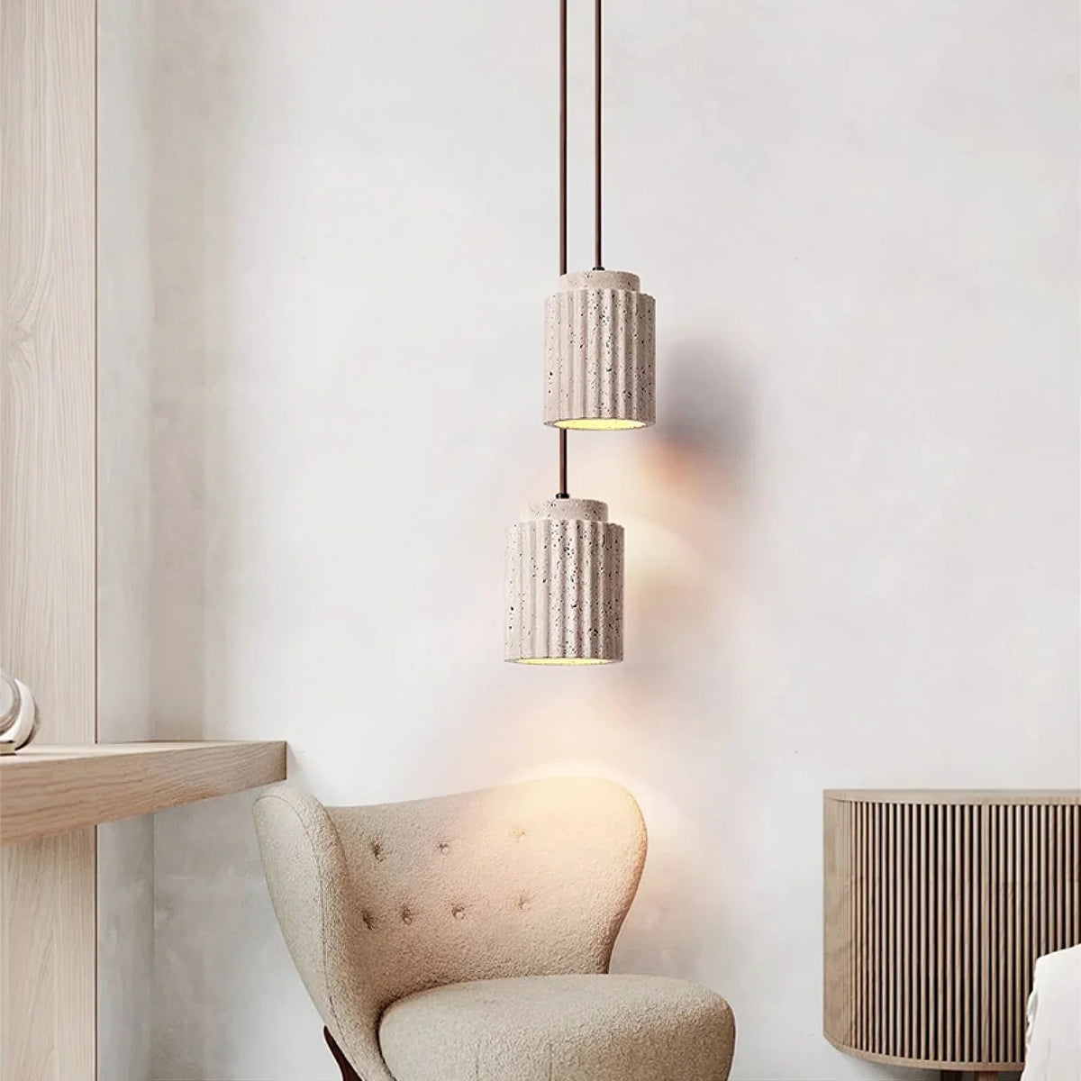 Cylindrical Caelia Travertine Pendant Light – Travertine detail 6