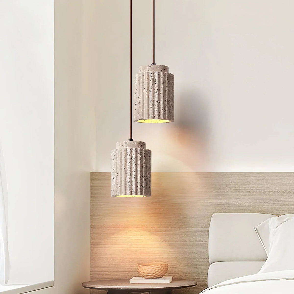 Cylindrical Caelia Travertine Pendant Light – Travertine detail 4