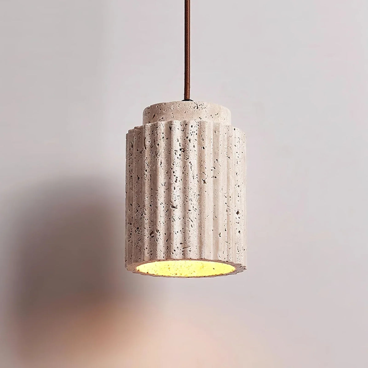 Cylindrical Caelia Travertine Pendant Light – Travertine detail 12
