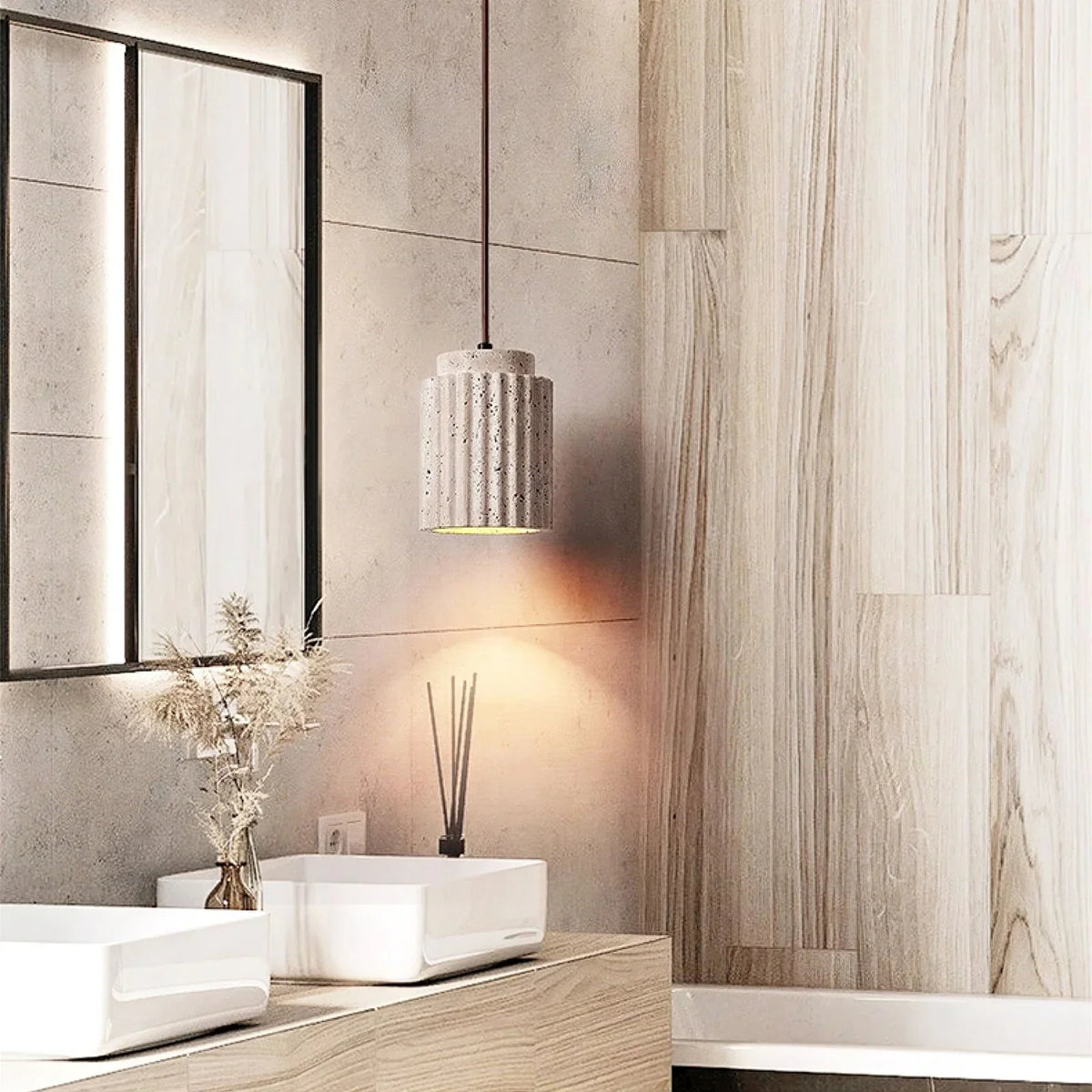 Cylindrical Caelia Travertine Pendant Light – Travertine detail 5