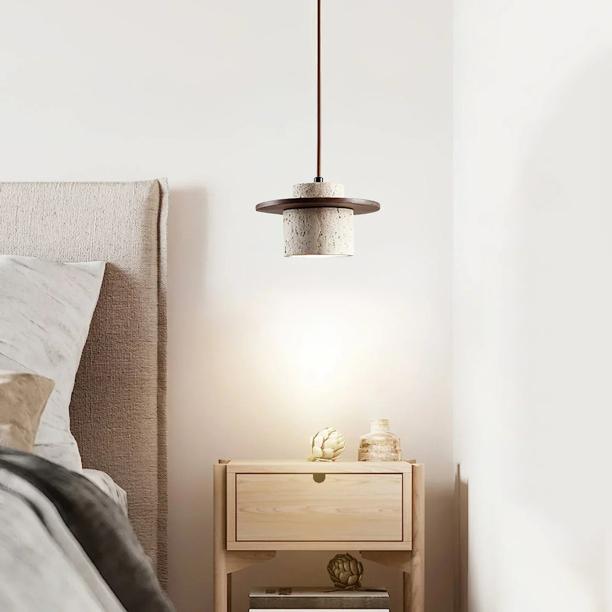 Cylindrical Stonova Duo Travertine Pendant Light – Travertine detail 4