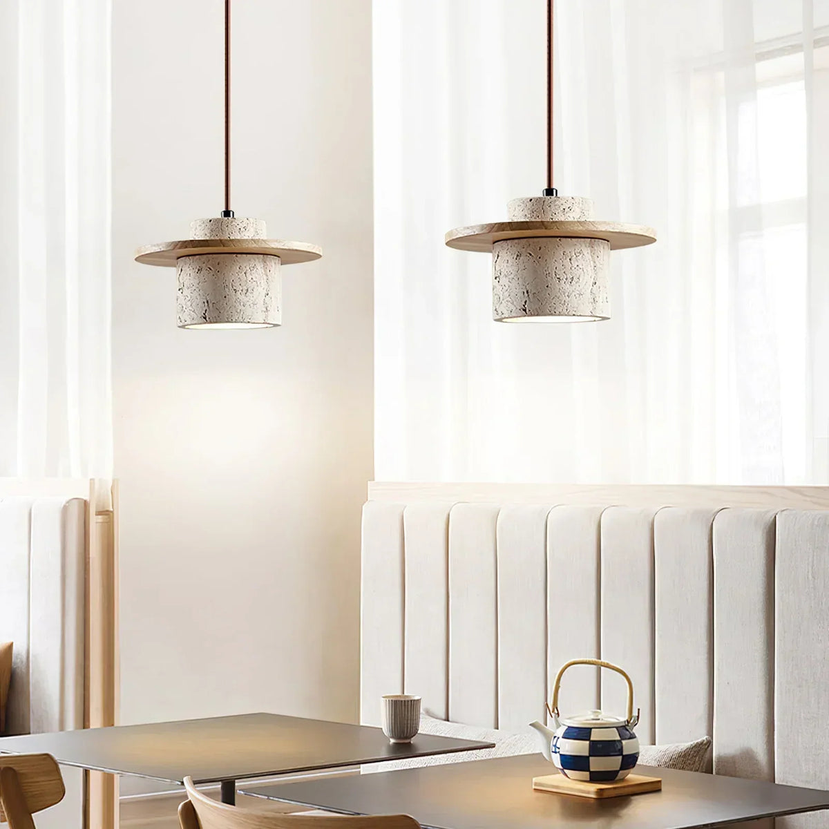 Cylindrical Stonova Duo Travertine Pendant Light – Travertine detail 6