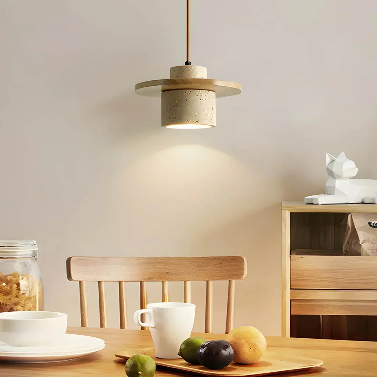 Cylindrical Stonova Duo Travertine Pendant Light – Travertine detail 5