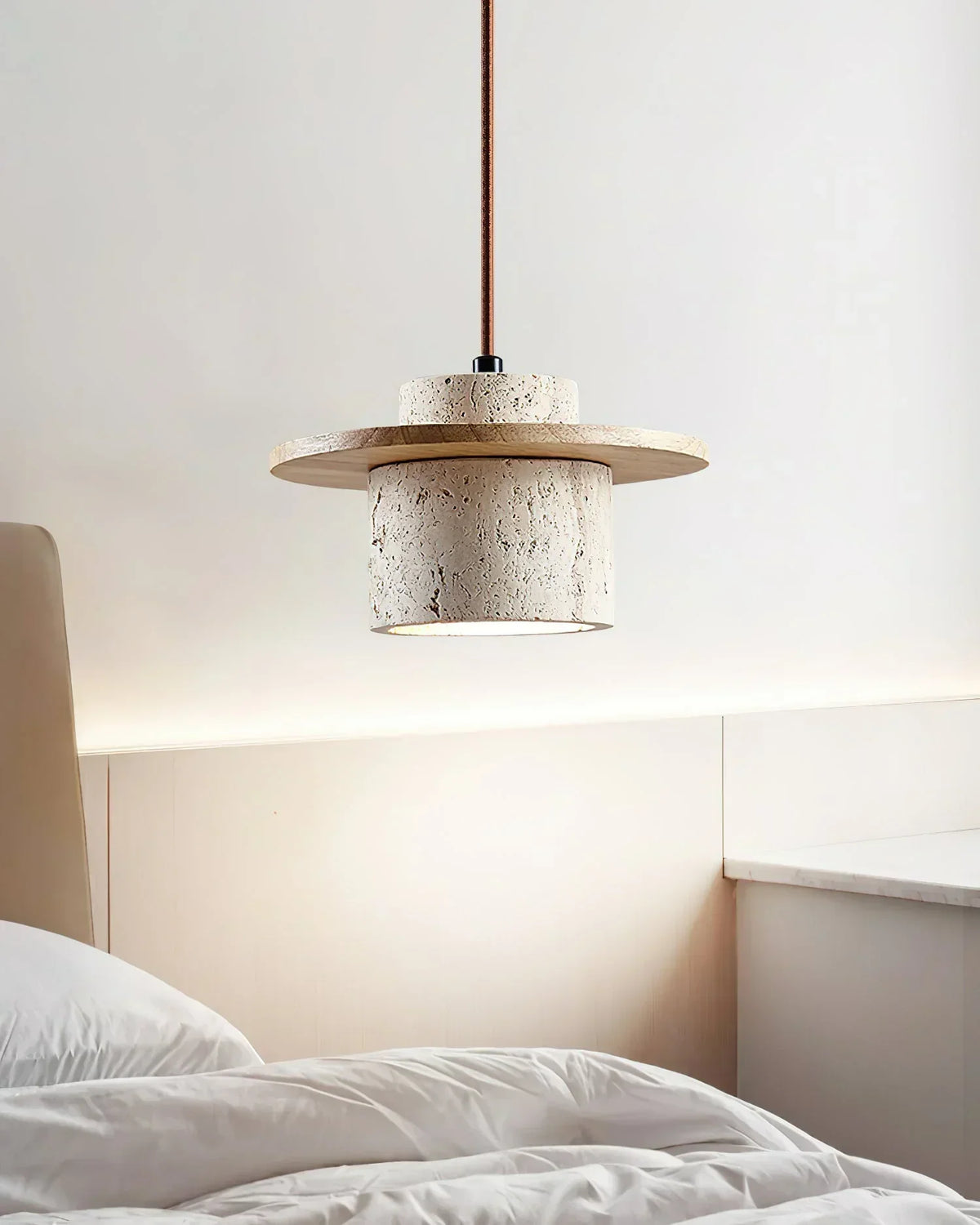 Cylindrical Stonova Duo Travertine Pendant Light – Travertine detail 10