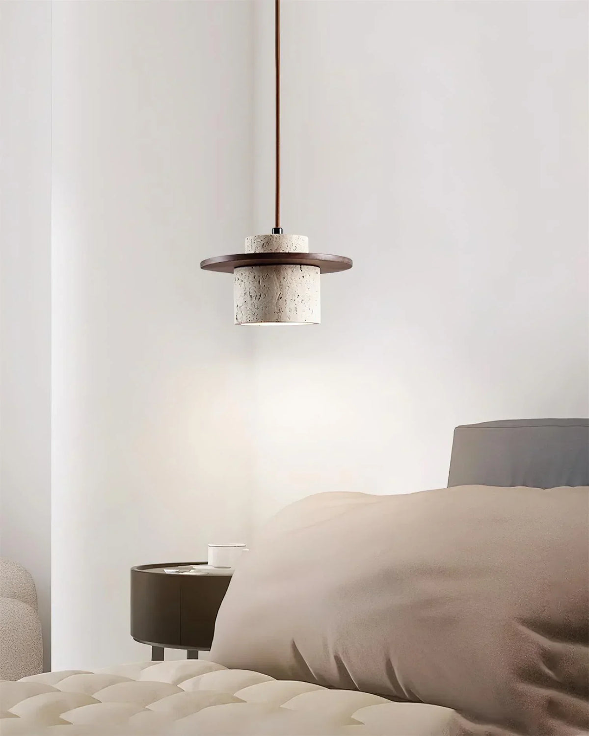 Cylindrical Stonova Duo Travertine Pendant Light – Travertine detail 9
