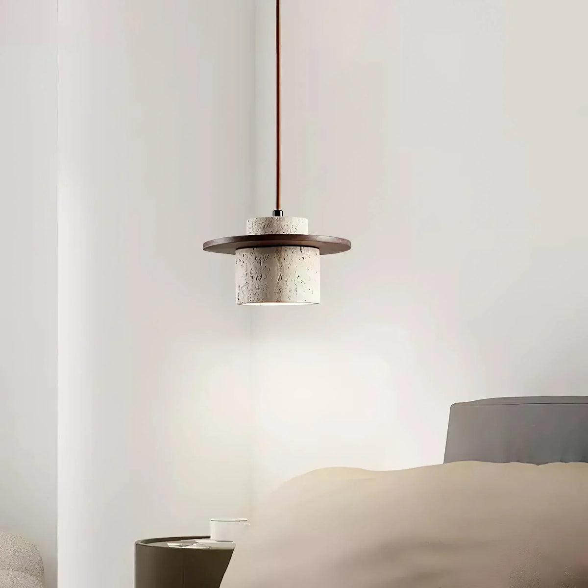 Cylindrical Stonova Duo Travertine Pendant Light – Travertine detail 7