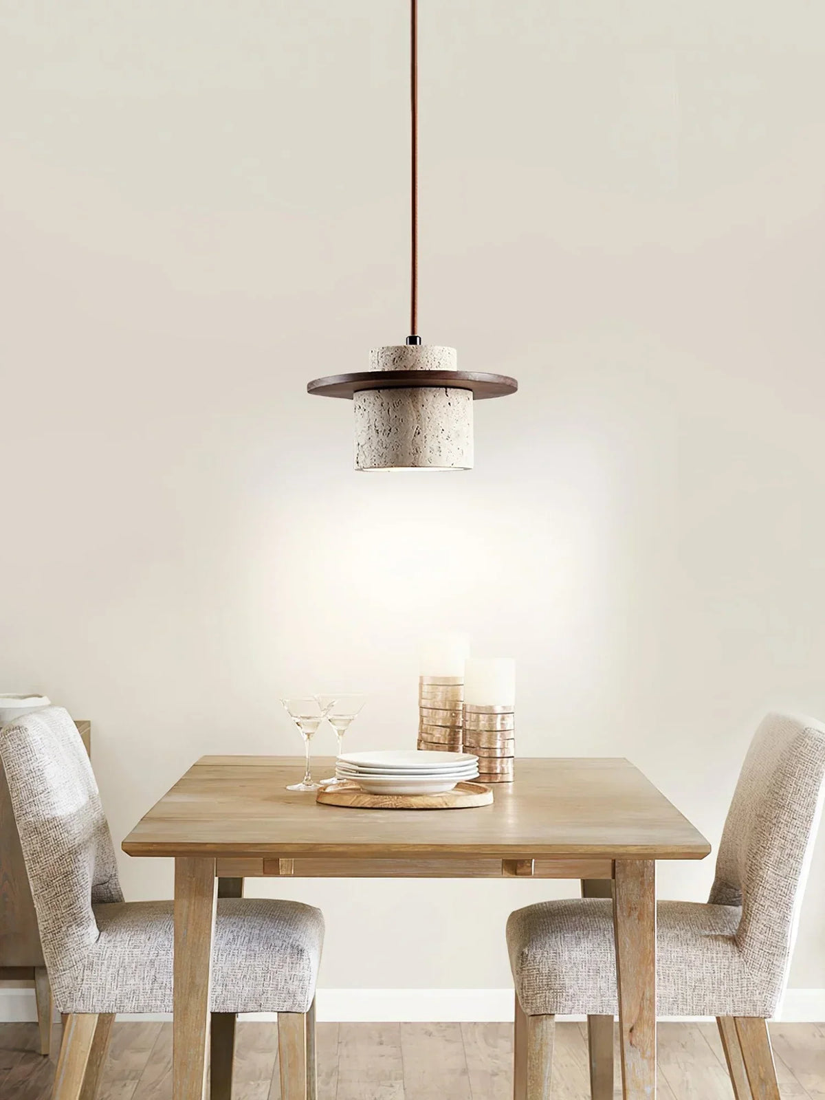 Cylindrical Stonova Duo Travertine Pendant Light – Travertine detail 8