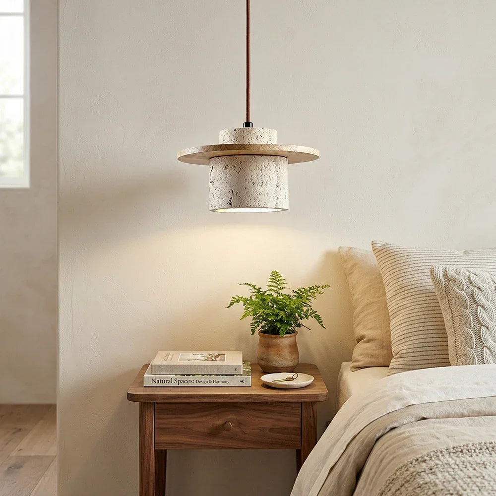 Cylindrical Stonova Duo Travertine Pendant Light – Travertine detail 2